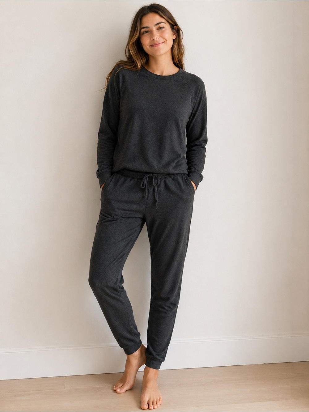 Lou & Grey Lounge Set Medium Charcoal Soft Knit Top Joggers Cozy Matching Set